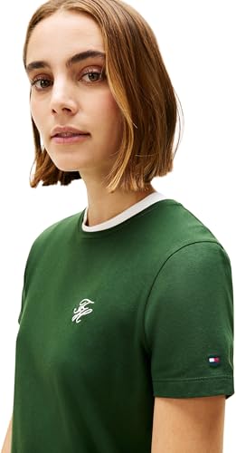 Tommy Hilfiger Damen T-Shirt Kurzarm Script Regular Fit, Grün (National Forest), S – Ansicht 4