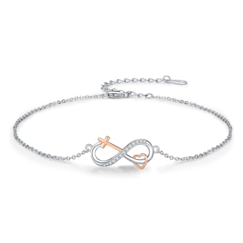 Image of MEDWISE Mothers Day Gifts for Mom Women Infinity Anklet 925 Sterling Silver Adjustable Cross Anklet Summer Beach Jewelry Gifts for Daughter Women Wife Mom