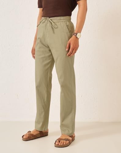 Image of Majestic Man Men's Premium Linen Blend Pants | Lightweight Fabric | Elastic Waist with Drawstring | Regular Fit | Side, Back Pockets | Perfect for Casual, Holidays & Travel