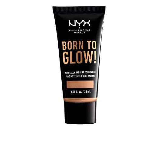 NYX Professional Makeup Born to Glow Radiant Foundation, Schillerndes Finish, Aufbaufähige mittlere Deckkraft, Vegane Formel, Farbton: Medium Olive