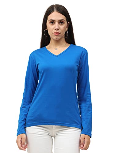 Image of FLEXIMAA Women's Cotton Plain V Neck Full Sleeve T-Shirt
