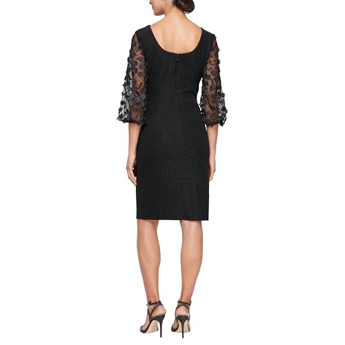 Alex Evenings Women's Short Sheath Metallic Cocktail Dress W/Embellished Sleeves & Cascade Ruffle (Petite and Regular Sizes)2