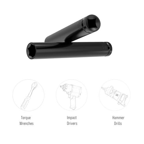 Image of 1 /2 inch Inch Drive by 14mm(9 /16 inch) Deep Impact Socket, Heat-Treated CR-V Steel 6 Inch Length, 6-Point Metric Sizes