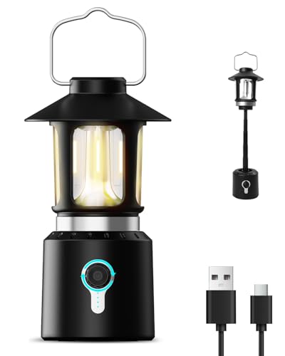 Telescopic LED Camping Lantern Rechargebale, 8000mAh Battery Powered Vintage Camping Lights, 3 Light Modes, Stepless Dimming Tent Lights, Emergency Light for Power Outages, Outdoor Work, Hiking