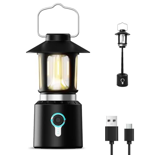 Telescopic LED Camping Lantern Rechargebale, 8000mAh Battery Powered Vintage Camping Lights, 3 Light Modes, Stepless Dimming Tent Lights, Emergency Light for Power Outages, Outdoor Work, Hiking