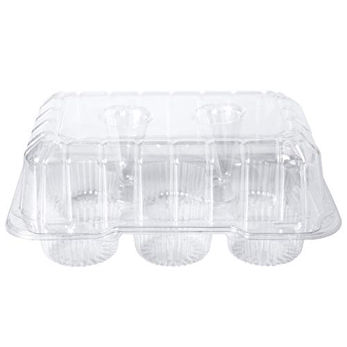 One More Clear Cupcake Boxes 6 Cavity Holder, Large 6 Compartment Muffin Containers Plastic Cupcake Carrier With Deep Dome 4" High Safe Eco-Friendly Material Pack Of 15 #TOP2