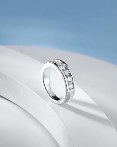 Men Moissanite Ring Moissanite Eternity Wedding Band Ring, 1.4cttw D Color VVS1 Lab Diamond Channel Set, S925 Silver with 18K White Gold Plated Moissanite Wedding Engagement Anniversary3