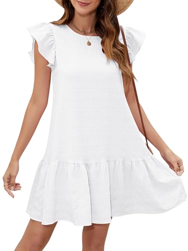 Image of SENFURE Womens Summer Dresses Ruffle Cap Sleeve Mini Dress 2025 Crewneck Tie-Back Babydoll Short Sundress