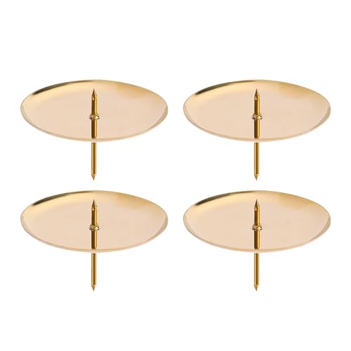 MiCasa SuCasa Juego de 4 soportes decorativos para velas de Adviento en oro, 6 cm de diámetro, con tapas de seguridad, perfectos para corona de Adviento, candelabros para decoración navideña segura,