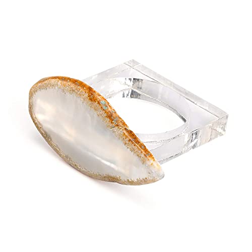 Set Of 4 Agate Napkin Rings, Warmhut Natural Aagte Slice With Acrylic Square Clear Napkin Holder Rings For Holiday Christmas Thanksgiving Parties Dinner Table Decoration, White #TOP2
