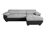 Mivano Schlafsofa Speedway / Moderne Couch in L-Form mit Bett, Bettkasten und verstellbaren Kopfteilen / 267 x 79 x 170 / Zweifarbig: Grau-Schwarz