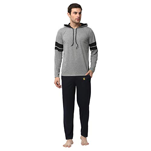 Image of Mack Jonney Cotton Blend Night Suit Co-ord Set for Men with Hodded Full Sleeve T-Shirt and Track Pant-VJ-MNS-TTP-GROUP21