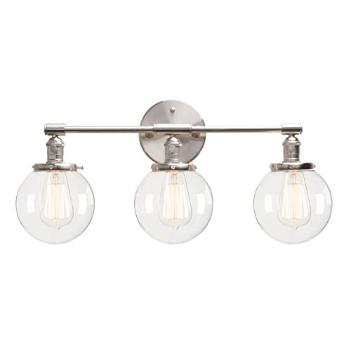 Permo Vintage Industrial Antique Three-Light Wall Sconces With Mini 5.9" Round Clear Glass Globe Shade (Brushed) #TOP15