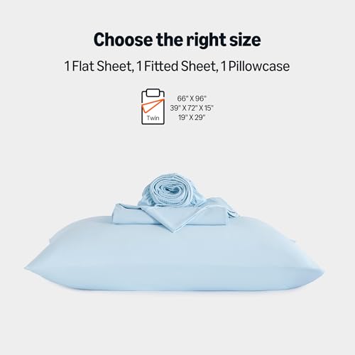 Image of Amazon Basics Cooling Sheets, 3-Piece Bed Sheet Set for Summer, Soft and Breathable for Hot Sleepers, Bedding with 1 Deep Pocket Fitted Sheet, 1 Flat Sheet, and 1 Pillowcase, Twin, Blue