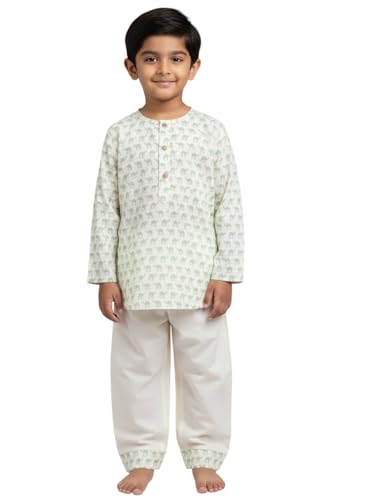 Image of POLKA TOTS 100% Pure Cotton Night Suit for Kids Boys & Girls | Traditional Kurta Pyjama Night wear Set for Kids | Ultra-Soft & Breathable Material Nightwear & Pyjama Set | from 6 Months to 8 Years