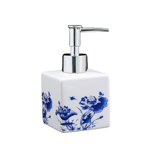 Liquid Ceramic Soap Dispenser Chinese Flower Pattern Lotion Bottle Vintage Blue and White Porcelain Floral Decorative Lotion Dispenser for Bathroom Commercial