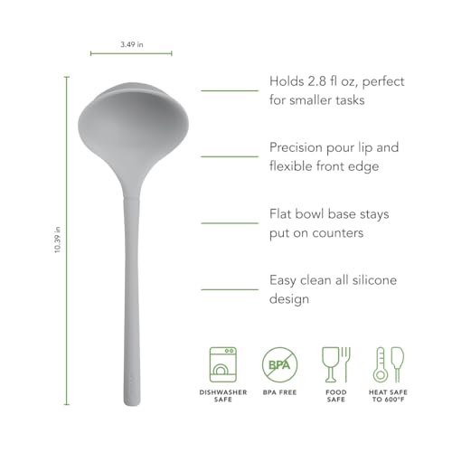 Image of Tovolo Flex Core Small Silicone Ladle Oyster Gray Heat Safe Silicone Soup Ladle BPA Free, Dishwasher Safe Small Kitchen Ladle with Precision Pour Lip for Serving Sauces Soups Gravies