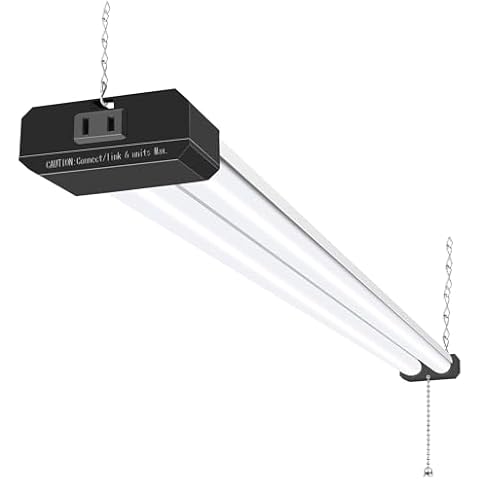 hykolity 5000K LED Shop Light Linkable, 4FT Daylight 42W LED Ceiling Lights for Garages, Workshops, Basements, Hanging or FlushMount, Power Cord with Pull Chain, 4200lm, ETL- 1 Pack Cover