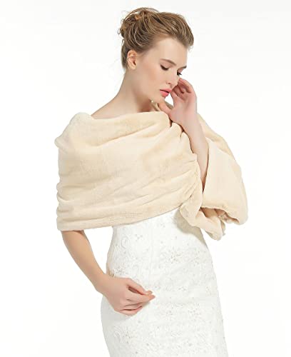 BEAUTELICATE Women Shawl Wrap Faux Fur Shrug Stole Scarf Winter Bridal Wedding Cover Up4