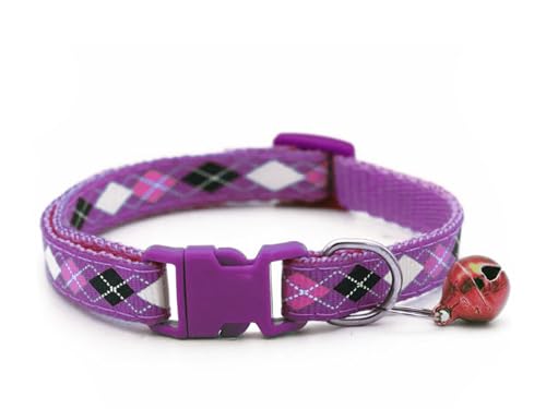 Image of Cat & Puppy Collar with Bell,Kitten & Small Dogs Soft Adjustable,Safe,Solid & Protective Breakaway for Cats & Puppies,Cute Kitty Neckband with Diamond Print-(Purple,Blue,Pink)