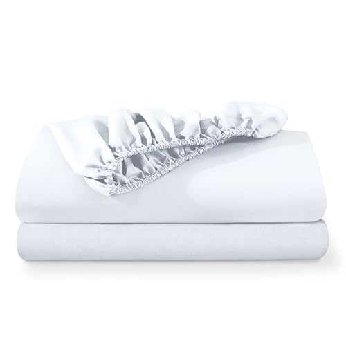 Bare Home 2-Pack Fitted Bottom Sheets Twin XL - Premium 1800 Ultra-Soft Wrinkle Resistant Microfiber - Deep Pocket (Twin XL, White)