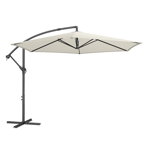 SONGMICS Sombrilla en Voladizo con Diámetro de 300 cm, con Soporte, para balcón, Protección UV UPF 50+, Manivela para Abrir y Cerrar, para Patio, Jardín, Beige GPU116M01