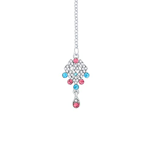 Image of Atasi International Splendid Silver Plated Alloy Choker Necklace Set for Women (PINK + AOUA BLUE)