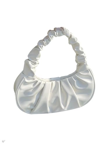 Verdusa Women's Ruched PU Leather Shoulder Handbags Y2k Top Handle Crescent Clutch Purses