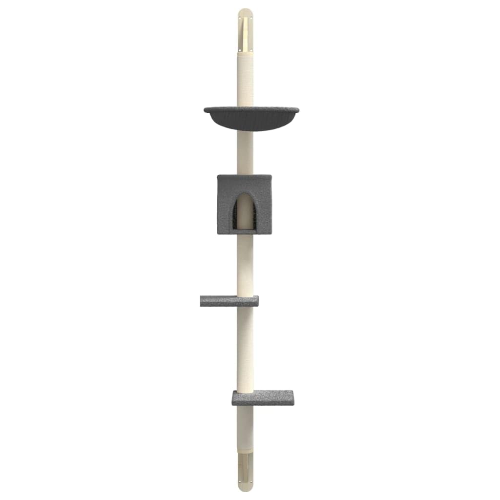 Tiragraffi da parete con colonna tiragraffi in sisal e superfici di riposo, grigio scuro, 187 cm, per gatti in appartamenti, albero da arrampicata con amaca, grotta e tiragraffi, torre gioco