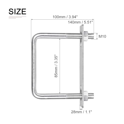 Image of DTGN M10x85x100mm(ThreadxWxL) Square U Bolt - 2Pack - Good for Trailer Pipe Replacement Parts - 304 Stainless Steel U Shape Bolts
