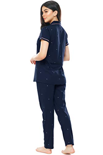 Image of ZEYO Women's Cotton Dot Printed Korean Night Suit Set of Shirt & Pajama Set (Available in Plus Size)