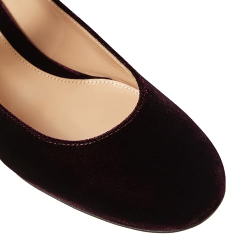 MOOMMO Women Vintage Chunky Block Heel Velvet Pumps Round Closed Toe Slip On 2" Low Thick Heels Dress Shoes Fashion Office Work Pump Basic Shoe Classic Spring Elegant Wedding Party 4-11 M US2