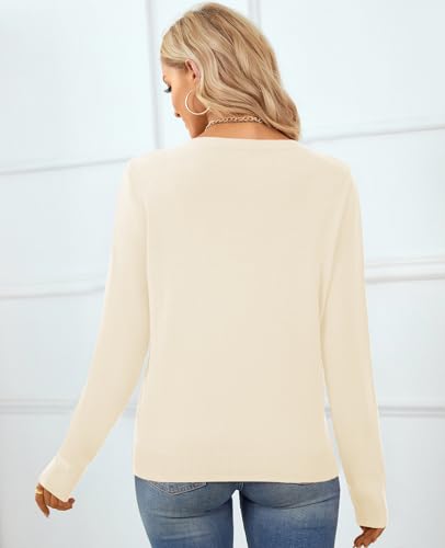 Image of QUALFORT Women's 100% Cotton Sweater, Basic Lightweight Long Sleeve Pullover