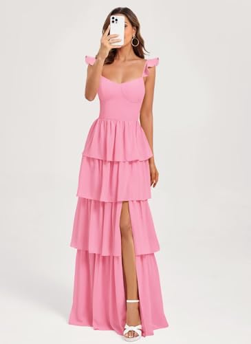 Dessiny Floral Print Bridesmaid Dresses Long with Slit 2025 A-Line Spaghetti Straps Formal Evening Dress DE5303