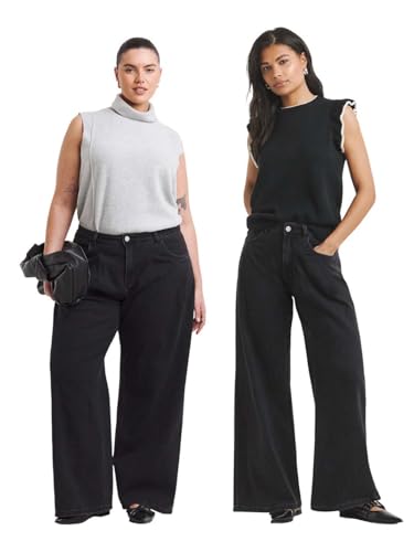 Image of KOTTY Women's High Waist Wide Leg Button Coin Pocket Straight Fit Jeans Stylish Regular to Plus Size Fit Denim Jeans for Women