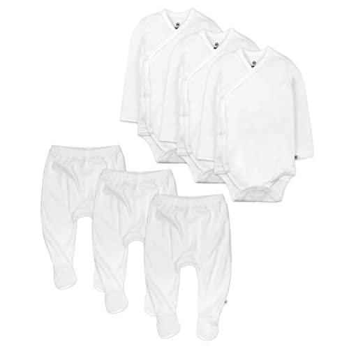 Image of 6 Pack Organic Cotton Long Sleeve Side Snap Kimono Bodysuits and Footed Pants Multi Pack