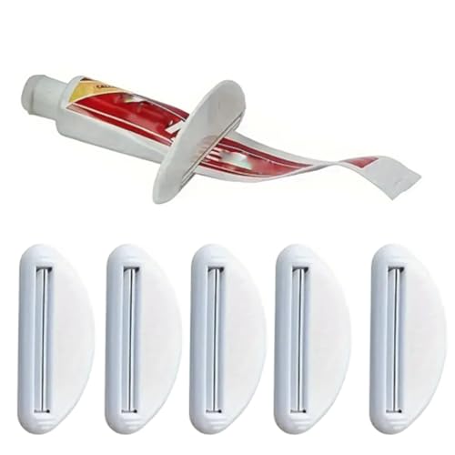 Toothpaste Tube Squeezer Dispenser, 5-Pack, Black, Blue, Red, White (5, White)