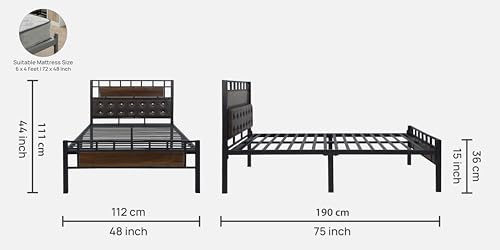 Image of Orvo Metal Single Size Bed Without Storage | Wrought Iron Cot with Headboard & Footboard| Sturdy Powder Coated Platform Bed Single Size Cot for Bedroom, Living Room, (Orvo Black)