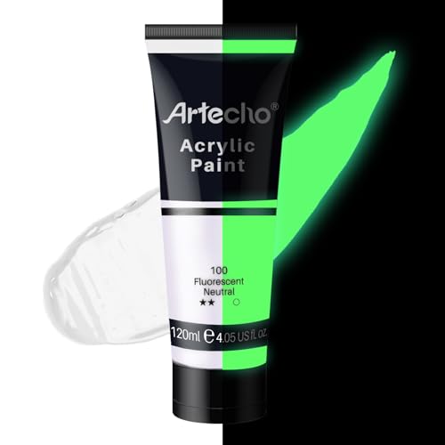 Artecho Acrylfarbe Leuchtfarbe Neutral 120 ml, Wasserfest und Lichtecht, Schnell Trocknend, Acrylfarbe für Leinwand, Holz, Stoff, Handwerk, Leder und Stein.