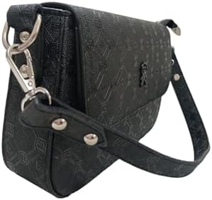 Kadın Çapraz Askılı Omuz Çantası | Lakost Dokulu Suni Deri | Kapaklı ve Fermuarlı | Çok Gözlü Günlük Şık Çanta (Desenli Siyah) - Görsel 5