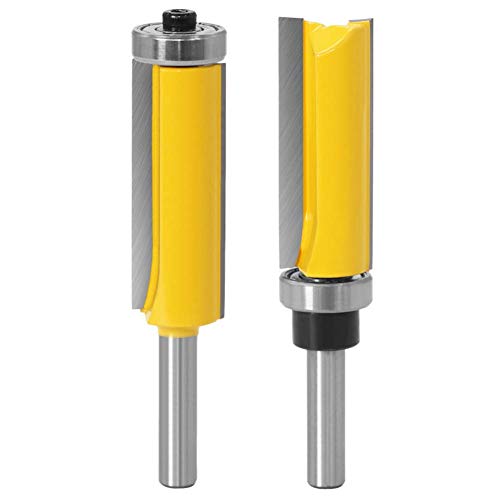 WSOOX 8mm Tige Fraise à Bois Set, 2 pièces Allongé Mèches Carbide Ensemble de bits de routeur de modèle de motif de finition Embout de garniture affleurante à queue de Cover