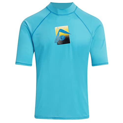 Kanu Surf Men's Standard Abacos Rashguard UPF 50+ Sun Protection Swim Shirts Rash Guard, Prism Aqua, X-Large