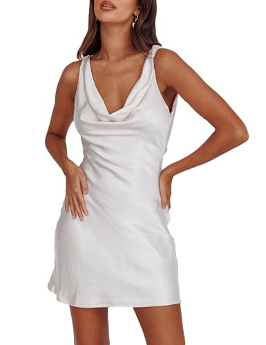 Summer Women Satin Backless Cowl Neck Mini Dress Silk Sleeveless Sexy Short Cocktail Party Dresses for Women 2025