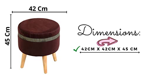 Image of Ottoman Stool for Living Room Foot Rest | Velvet Small Ottoman Foot Stool | Solid Wood Legs | Footstool Puffy for Home, Bedroom & Makeup Table | 16x16x18 Inch, Set of 2 (line Coffee)