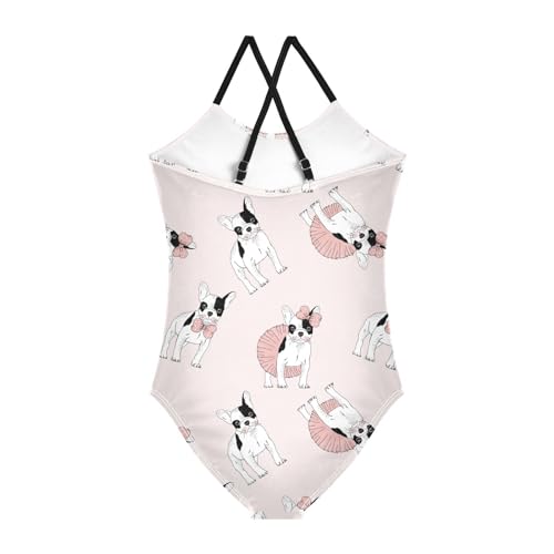 OTVEE Pink French Bulldog Puppy Girls Swimsuit One Piece Cross Back Swimwear2
