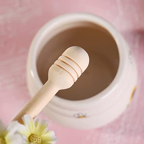 Kosmeey Ceramic Honey Jar with Wooden Honey Dipper-Honey Pot with Dipper- Honey Jar with Stand, Great Bee Decor- Farmhouse Kitchen Decoration (Honey Jar-Bee) - Thumbnail 4