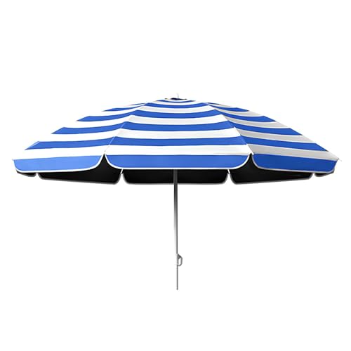 Sombrilla de playa para patio de 155 cm portátil con altura ajustable en color azul y blanco