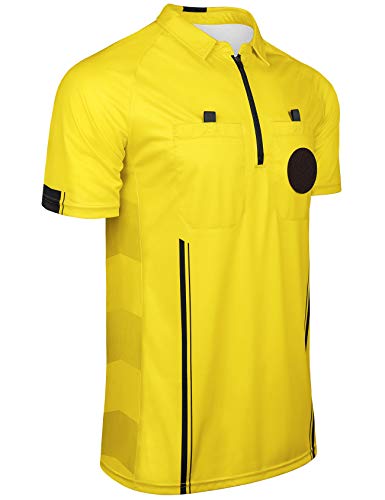 Fitst4 Pro Soccer Referee Jersey Short Sleeve Ref Shirts Yellow Small #TOP2