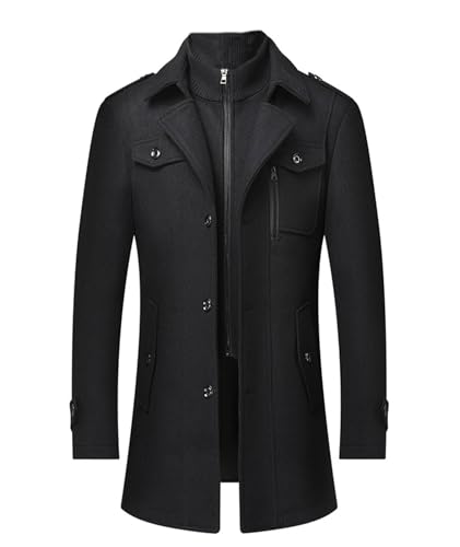 Image of SOMTHRON Men's Wool Blend Trench Coat Slim fit Single Breasted Notch Lapel Winter Jacket Business Pea Coat Overcoat