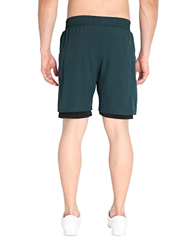 Image of CHKOKKO Double Layered Gym Shorts for Men Workout | Compression Inner Layer with Pockets Across Inner Outer and Back | Dry Fit Sports Athletic wear for Running Jogging or Training